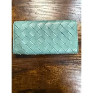 Bottega Veneta Intrecciato Continental Flap Wallet turquoise lambskin leather